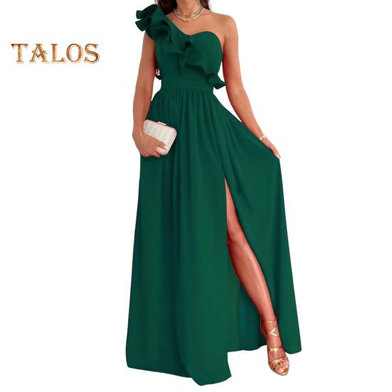 

Женское вечернее платье на одно плечо без рукавов с разрезом по низу, однотонное, с оборками, плиссированное, однотонное, с открытыми плечами, коктейльное, вечернее, макси-платье, бальное платье L