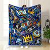 Bold Abstract Shapes, Symbols, and Objects On Vibrant Blue Background. for All Seasons Blanket Lunch Break Throw Gift