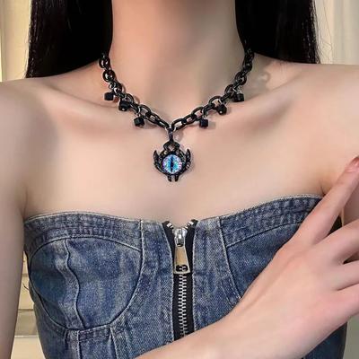 Collier avec pendentif GemChic pour femmes Dames Personnalisé Vent Sombre Œil de Démon Noir Hip Hop Ras du Cou Chaîne Clavicule Cadeau Bijou Anniversaire Noël