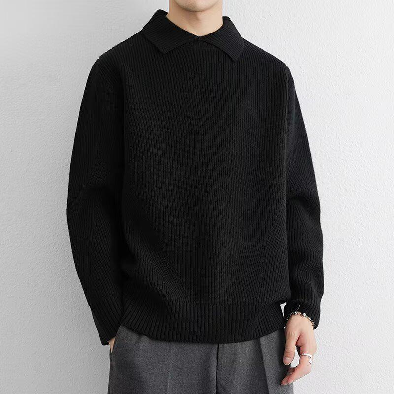 

Men s Cross-Lapel Knit Sweater - American Style, Autumn/Winter POLO Collar Base Layer M