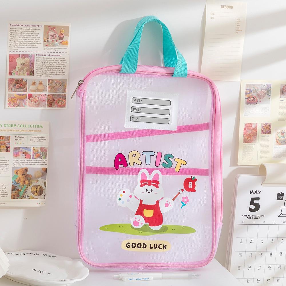Waterproof Mesh Zipper Pouch Bag EVA Document Bag Cute Transparent File Bag School Office Supplies