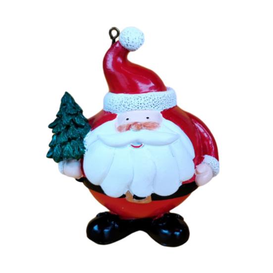

Plump Santa Claus Figurine Resin Santa Holding Christmas Tree Ornament Cute Santa Statue with Metal Hanging Ring for Tree or Desktop Holiday Decor Santa Claus