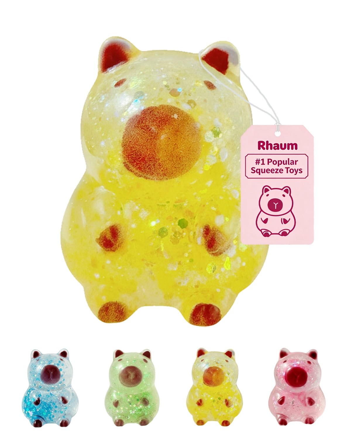 

Capybara Squishy Glitter, Sparkly Slow Rising Stress Relief Toy, Soft TPR Fidget Squeeze Animal with Shimmer, Desk Decor for Easter Basket Stuffer жовтий