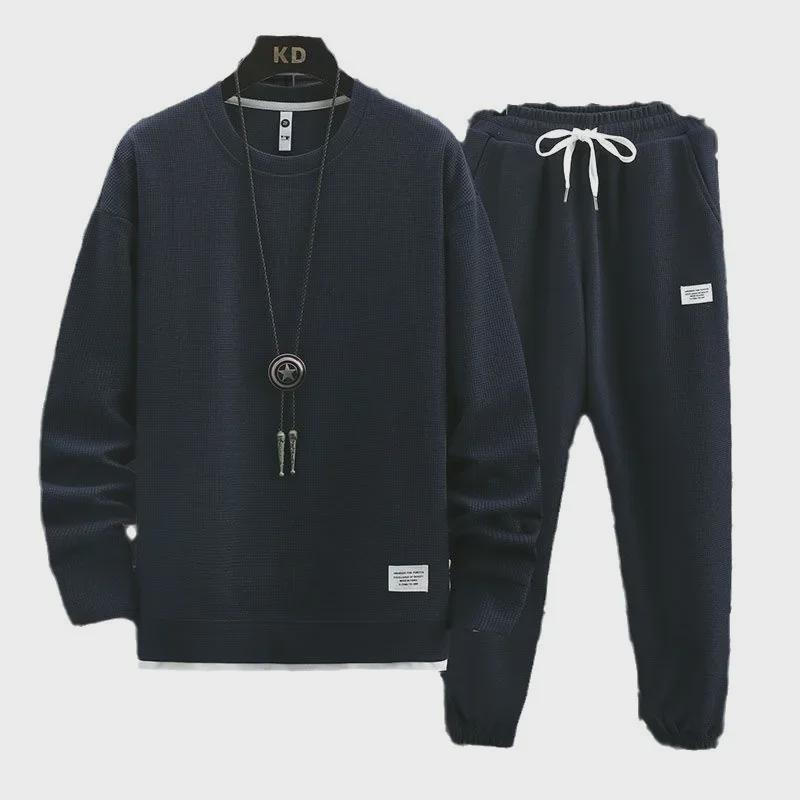 Men's Autumn/Winter Waffle Suit: Trendy Long-Sleeve Sports Two-Piece Set