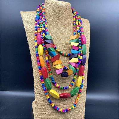 Multi-layer Retro Wooden Pastoral Style Long Necklace