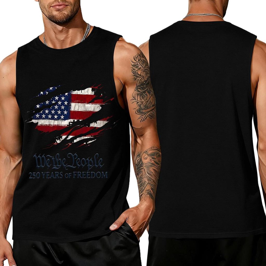 Independence Day Flag Printed Sleeveless Shirt, Men's Loose Casual Daily Summer Tank Top