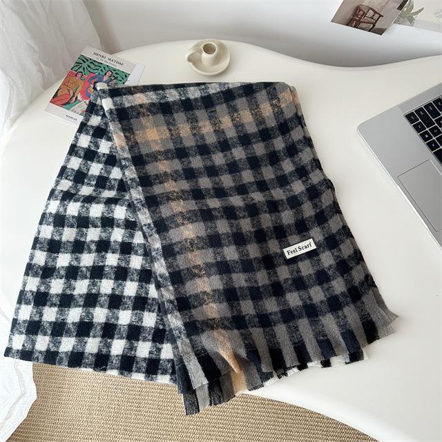 Contrasting color thousand bird grid scarf women's winter plaid scarf warm temperament couple versatile plaid shawl
