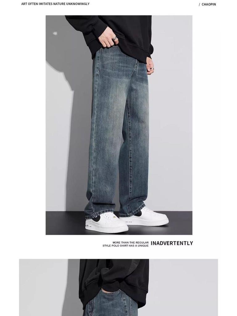 Men's 2025 Retro Loose Straight-Leg Jeans - Wide-Leg Casual Workwear Pants for Autumn and Winter