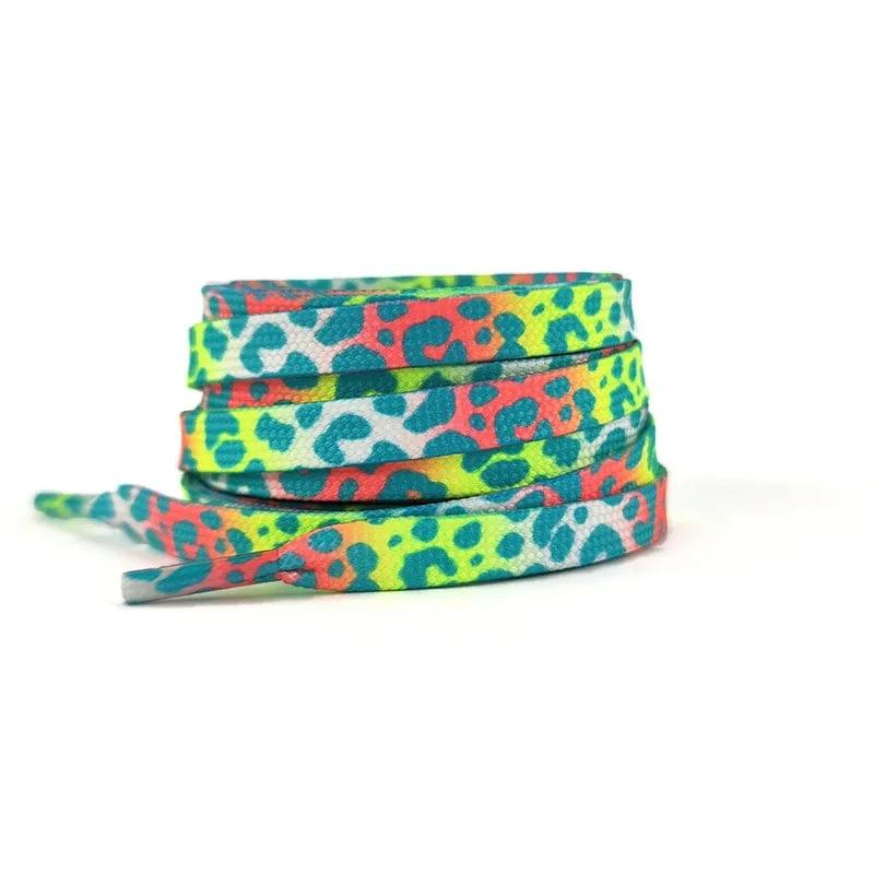 Cordones de Leopardo para Zapatillas AF1/AJ Estampado Colorido Tie-dye Degradado Banda de Goma para Cordones de Zapatos Hombres Mujeres Lona Cuerdas Deportivas