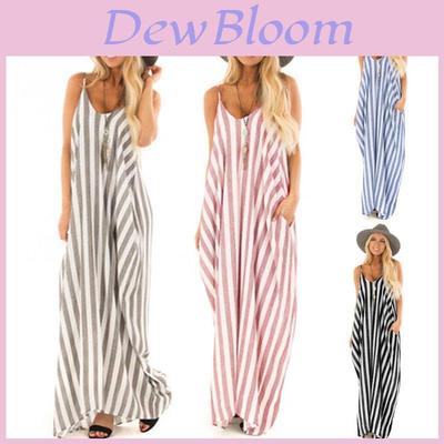 Comfortable And Oversized Women Summer Striped Long Maxi Dress For Casual Beach Days