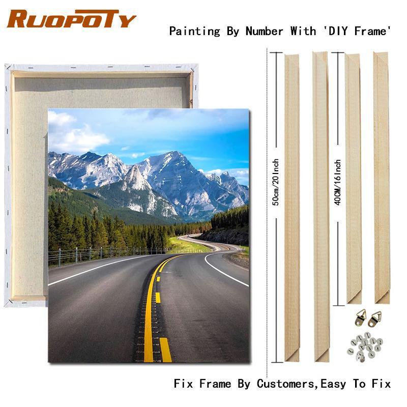 Ruopoty Oil Painting Digital Highway Art Unique Gift Hand-Painted Digital Landscape Painting Living Room Decoration
