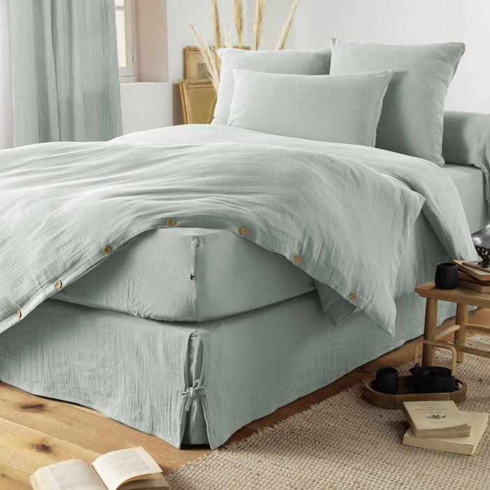 Drap plat - Gaia - Eucalyptus - 270 x 300 cm - 100% gaze de coton - Lavable en machine