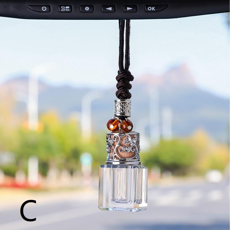 Portable Car Aromatherapy Diffuser Hanging Refillable Glass Pendant Essential Oil Bottle for Vehicle Air Freshening C
