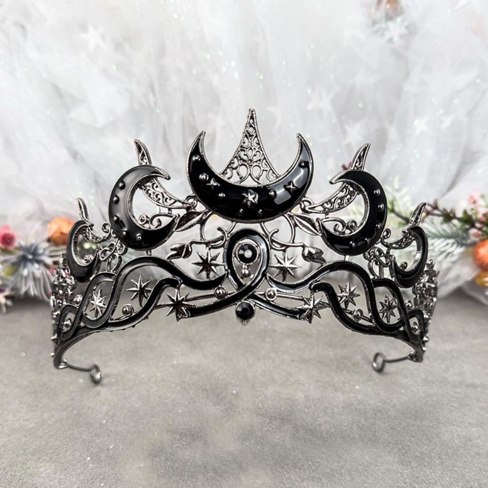 Vintage Style Queen Crown Black Color Baroque Crown Dark Star Headpiece  for Women