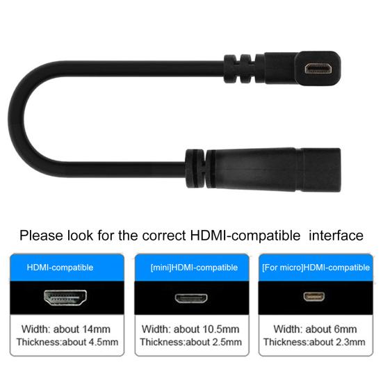 20cm 90-Degree Right-Angle Micro HDMI-compatible Male to Female Extension Cord Adapter Cable for HDTV