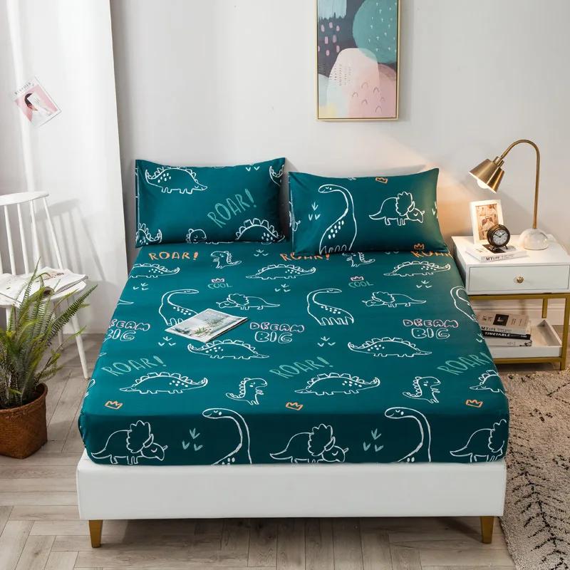 Pure Cotton Printed Fitted Sheet Only Non-Slip Protective Cover for Bedroom  (no Pillowcase)
