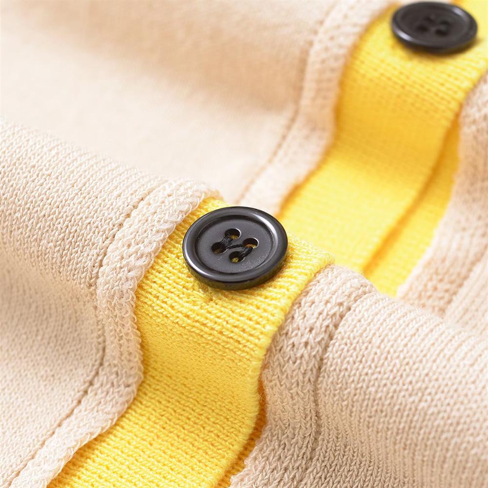 Women's Spring 2025 Round Neck Single-Breasted Color Block Patchwork Knit Top