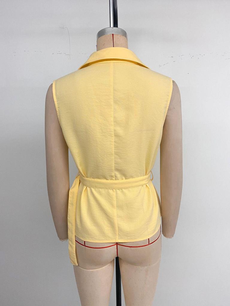 European & American 2026 Summer Women's Sleeveless POLO Collar Waist-Cinching Pullover Shirt