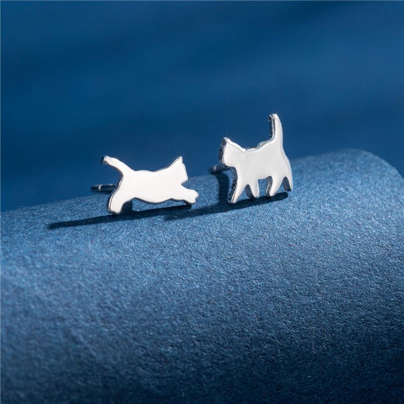 

Серьги из стерлингового серебра 925 пробы в виде мультяшного счастливого кота для девочек, на день рождения, с цирконом, минималистичные серьги-пусеты для хряща уха в виде котенка, корейские pendientes