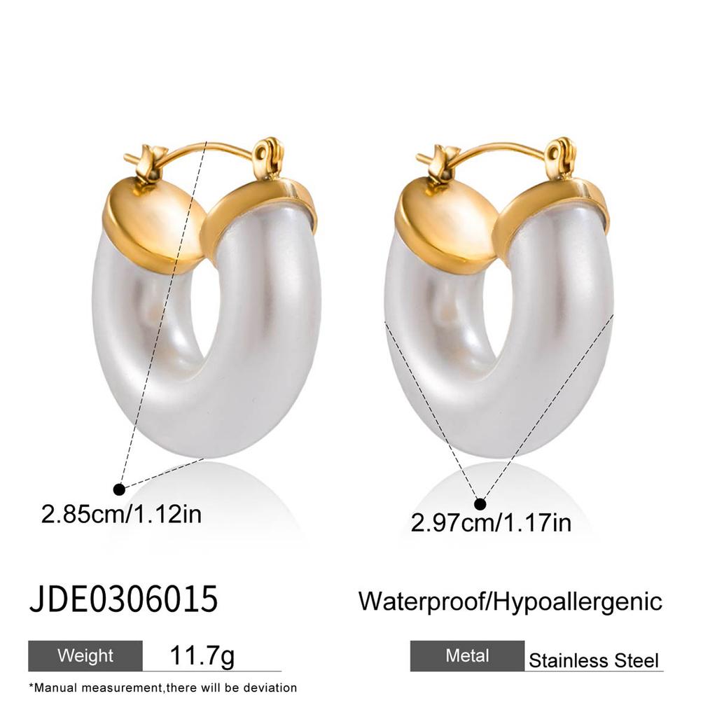 Youthway Elegant Scenic White Resin Pearl Round Earrings With Irregular Design Stainless Steel Hypoallergenic Women'S Earrings