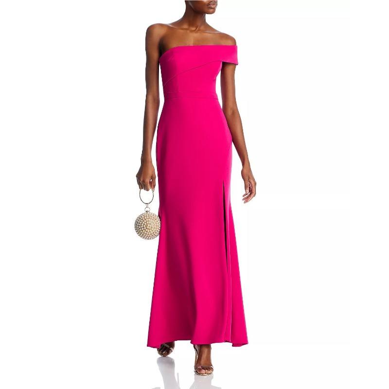 

New autumn and winter women s clothing one-shoulder fashion split-ended dress long dress temperament dress XXXL рожевий червоний колір