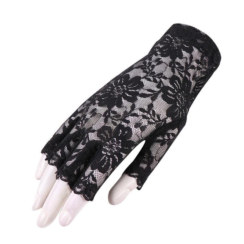 Sexy Spitzenhandschuhe ohne Finger für Damen Sonnenschutzhandschuhe Damen Fahrhandschuhe für Damen Halbfinger Atmungsaktive Fischgrät-Handschuhe