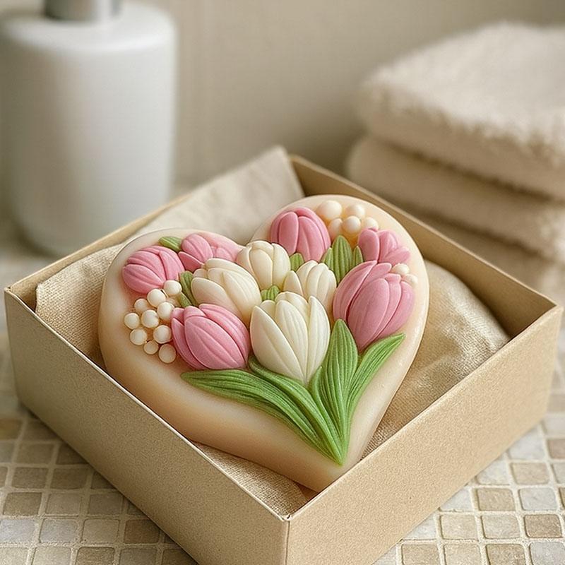1PC 3D Heart-shaped Tulip Silicone Mold with Clear Texture, Easy To Clean and Demould, for Handmade DIY Soap Decoration Ornaments Va