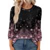 Women's Fashion Casual Round Neck 3/4 Sleeve Loose  Printed T-Shirt Ladies Top