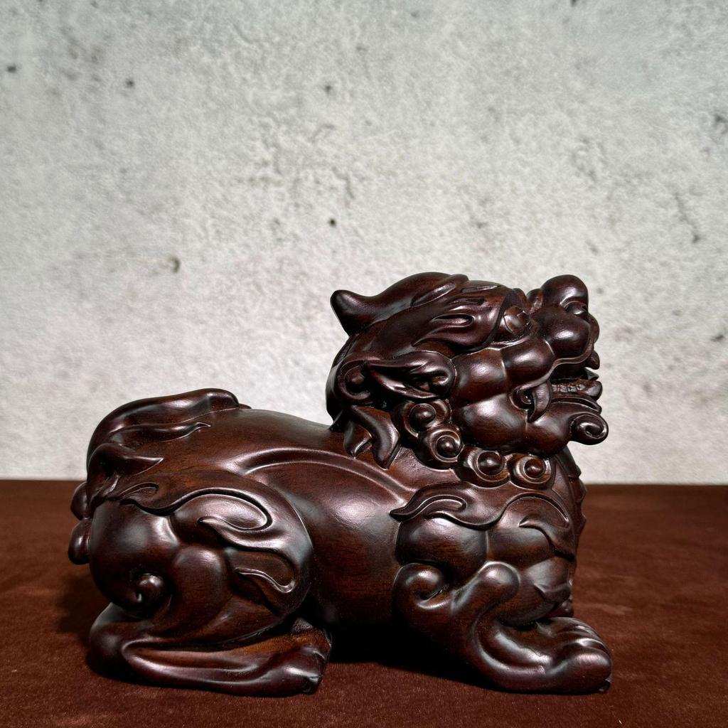 Ebony Carved Pixiu Solid Wood Pair - Home Cabinet Decoration & Craft Gift