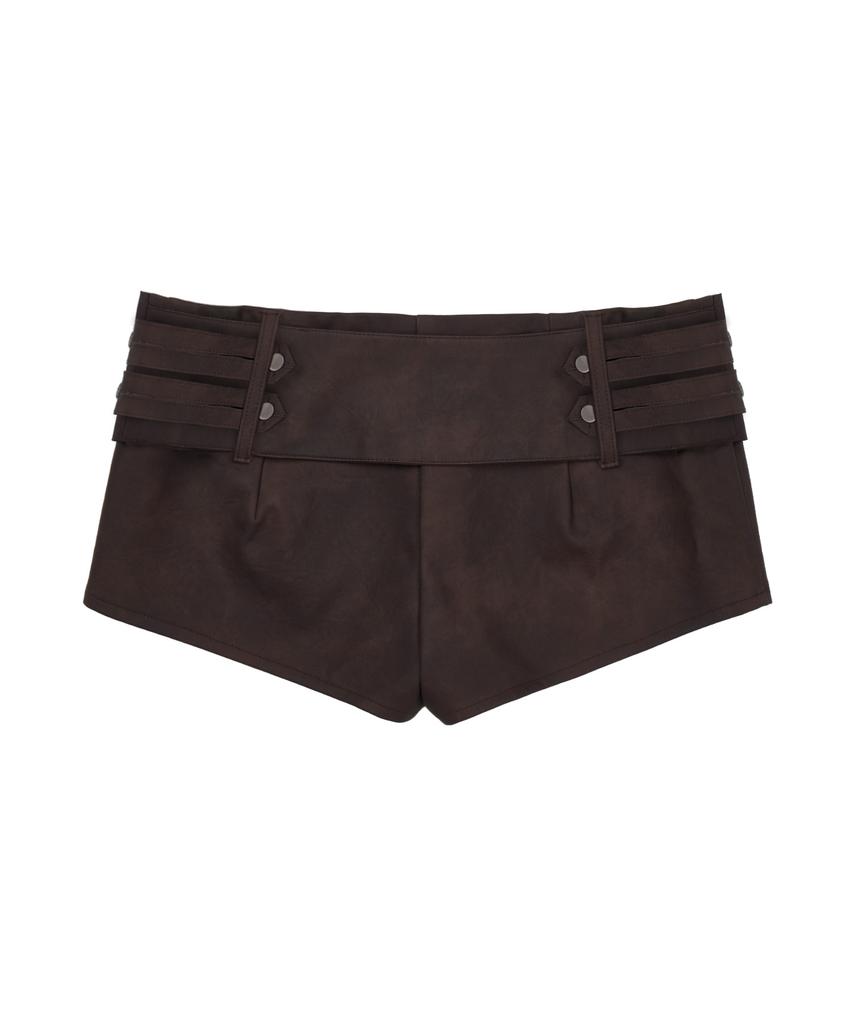 GILAARCHIVE Napoleon Belted Leather Short Pants_Brown
