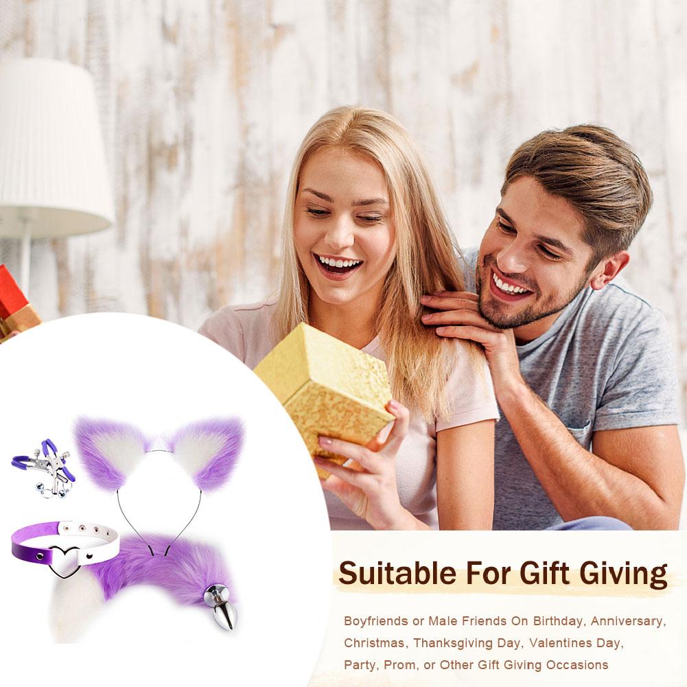 Cute Fox Tail Anal Plug Set Cat Ears Headband Nipple Clip Neck Collar Erotic Cosplay Toys For Women Intimate Play