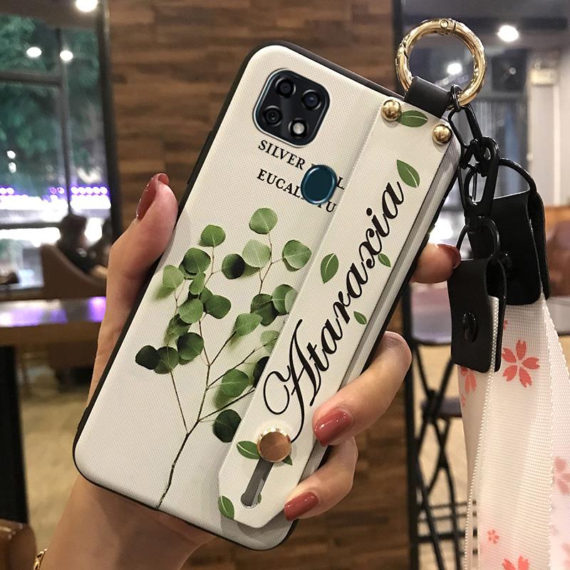 Flower Wrist Strap Phone Case For ZTE Blade 20 Dirt-resistant Lanyard Back Cover Soft Case Wristband Anti-dust Ring