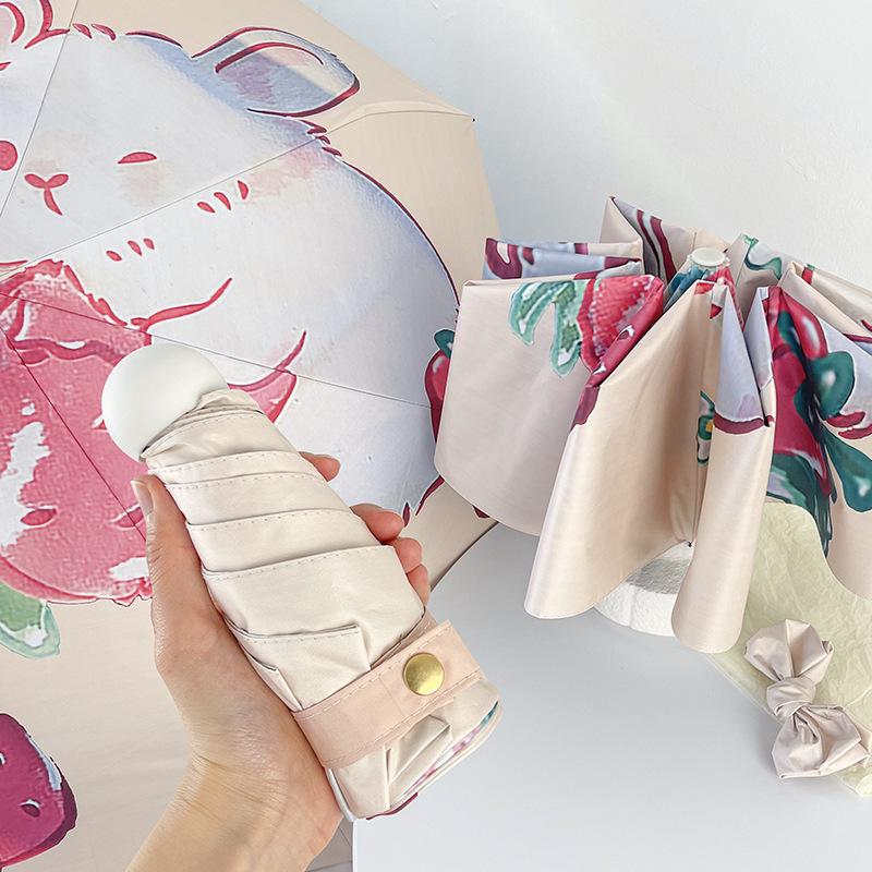 Women's Dual-Use Parasol: Automatic, Sunshade & Rain Umbrella with Black Glue Sunscreen, Foldable, Japanese & Korean Style