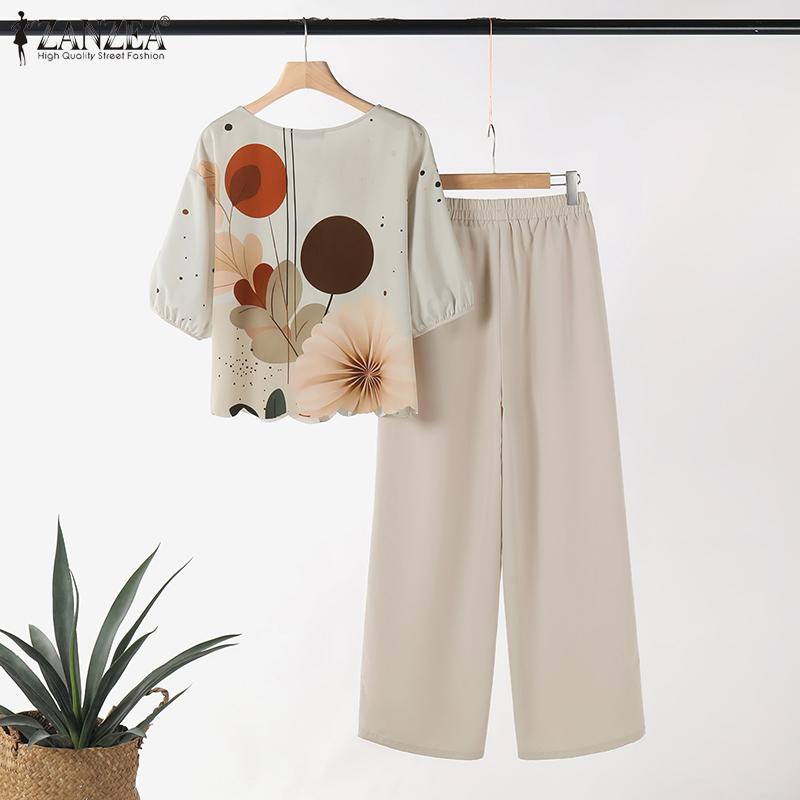 ZANZEA Lässige Zweiteiler-Sets mit Bluse und Hose für Damen mit Print