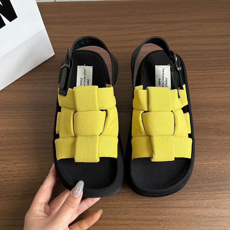 

Суперогненные плетеные сандалии на платформе женские летние новые с юбкой нескользящие с открытым носком пляжные римские туфли 40 жёлтый