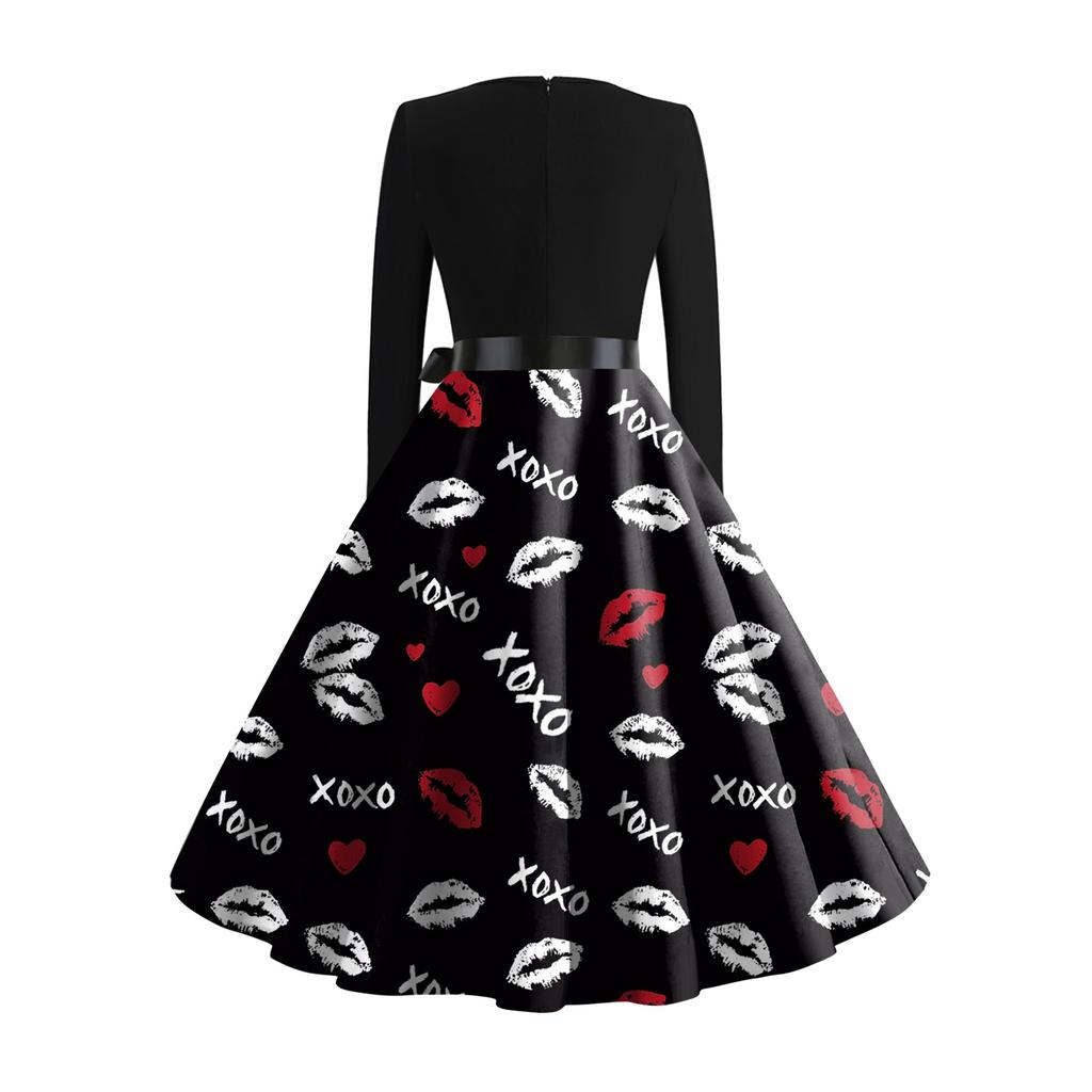 Women's Casual Fashion Valentine's Day Heart-themed Retro Round Neck Dress