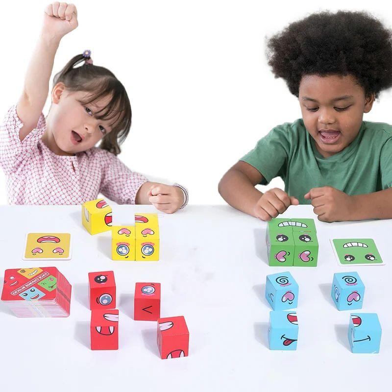 Gesichtswechsel-Würfel Tischkartenspiel Montessori Ausdruckspuzzle Bausteine Spielzeug Frühes Lernen Pädagogisches Zuordnungsspielzeug Für Kinder