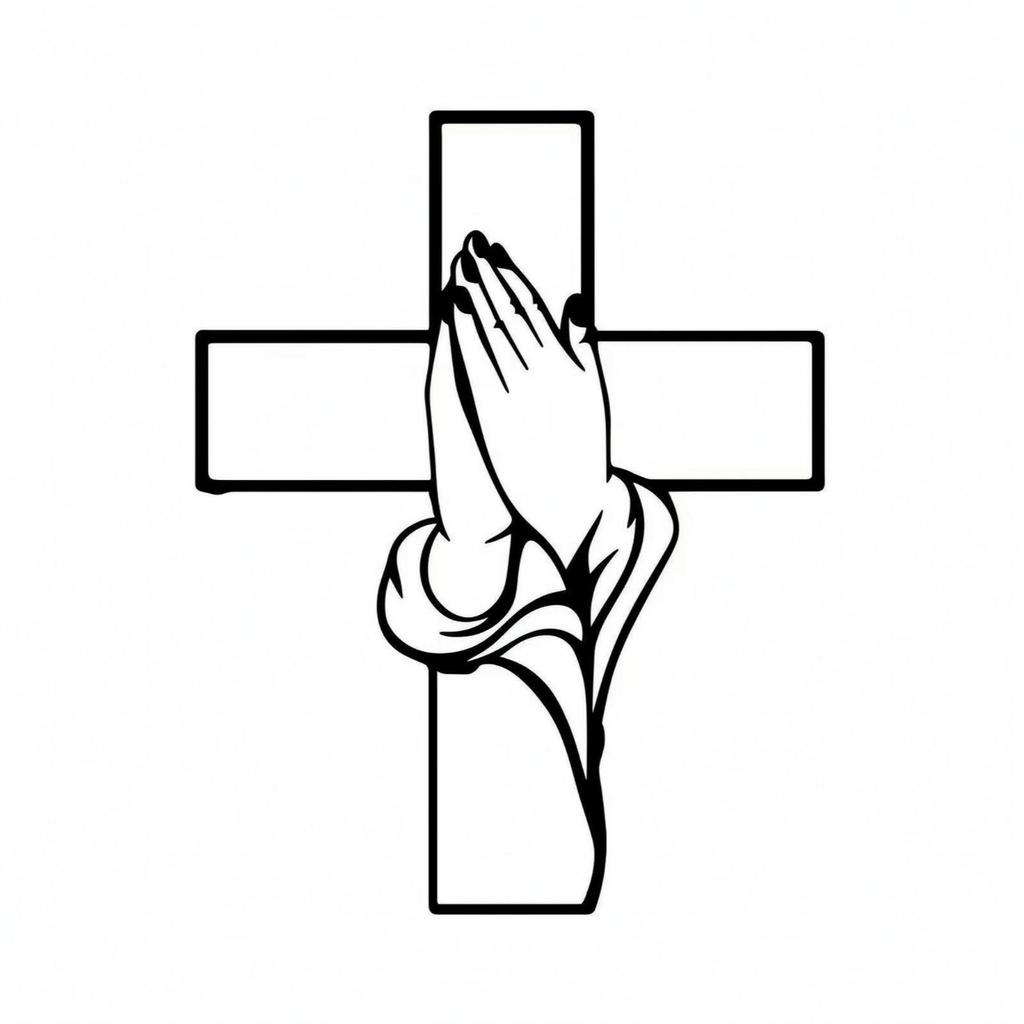 Praying Hands Cross Open Frame Metal Belief Wall Hanging Minimalist Prayer