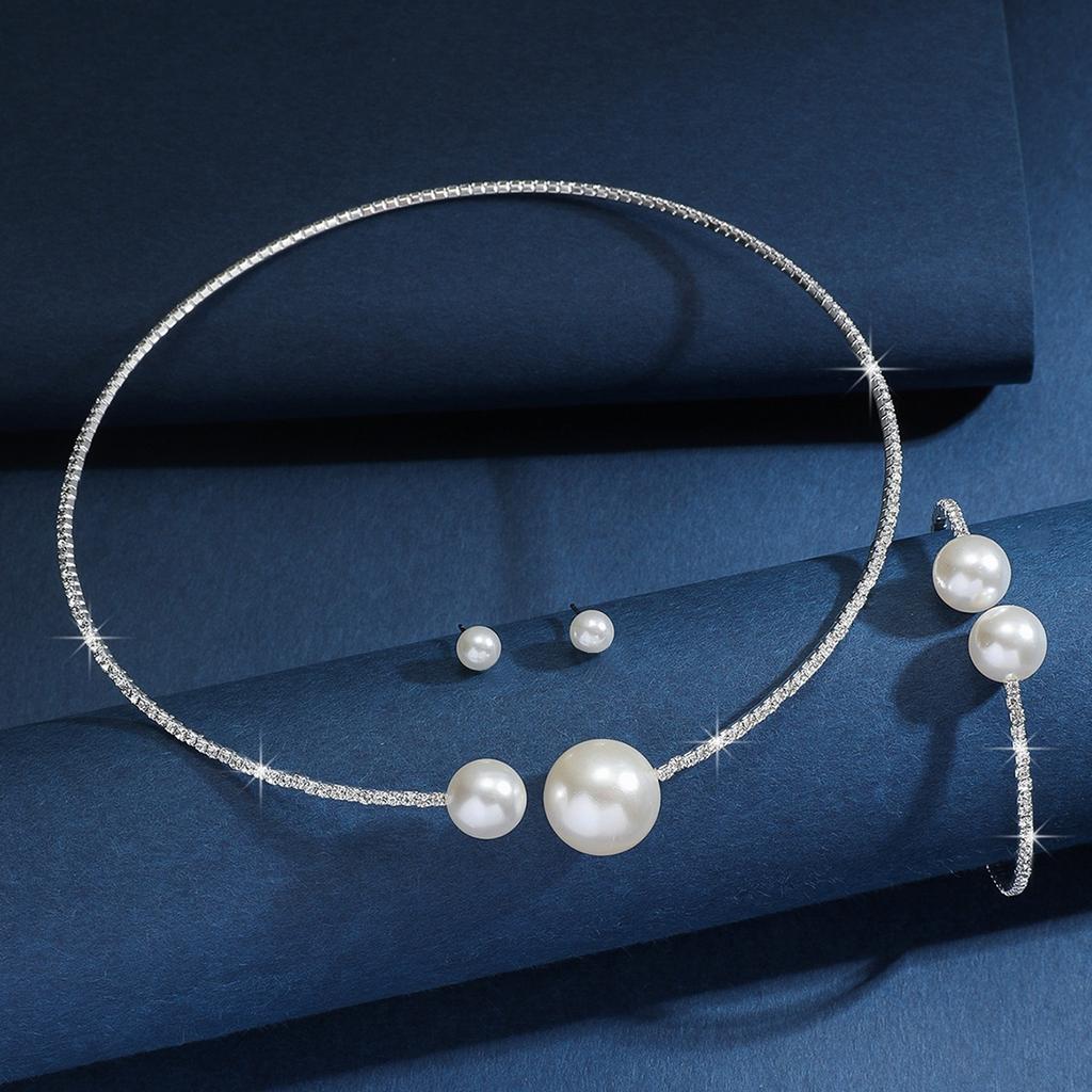 2025 New Design Rhinestone  Pearl  Set Necklace Bracelet Earring Set Suitable For Bridal Wedding Banquet Anniversary