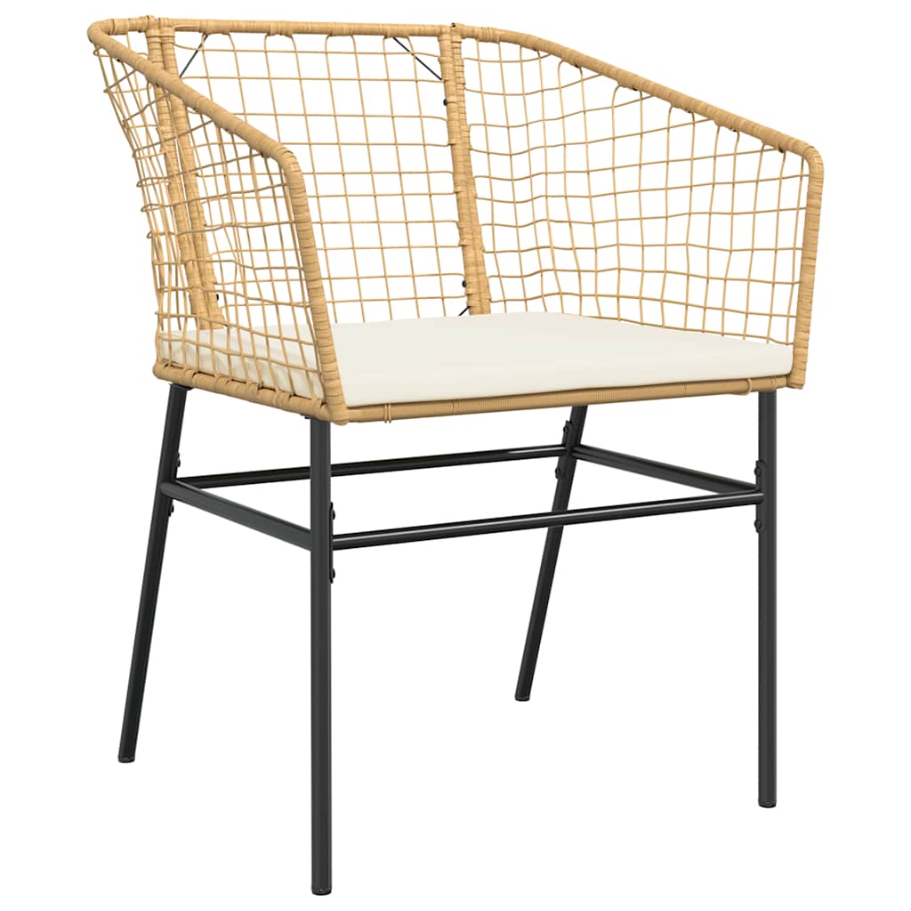 5 Piece Outdoor Dining Set with Cushions Brown Poly Rattan & Glass