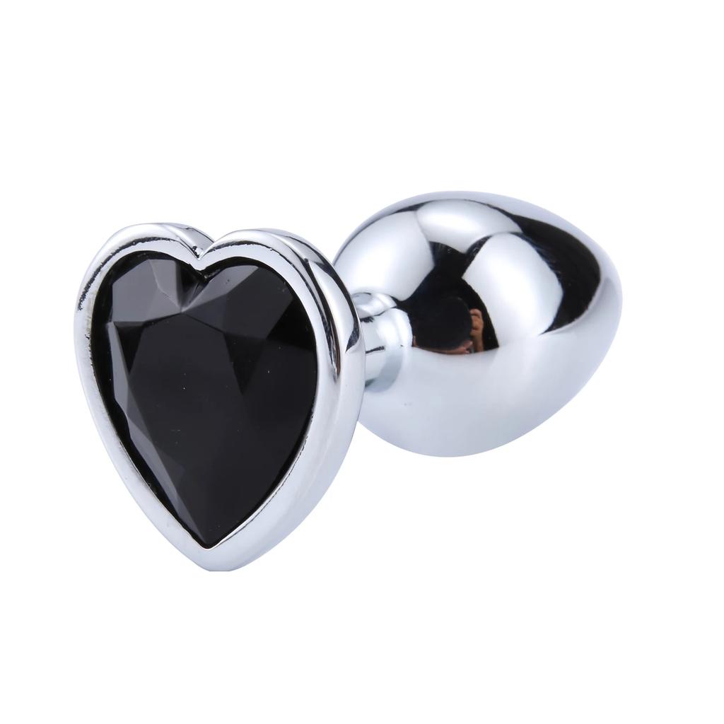 3Sizes Stainless Steel Anal Plug Heart Shape Gem Base Beginner To Expert Metal Butt Plug Prostate Massager Sex Toy For Man Women