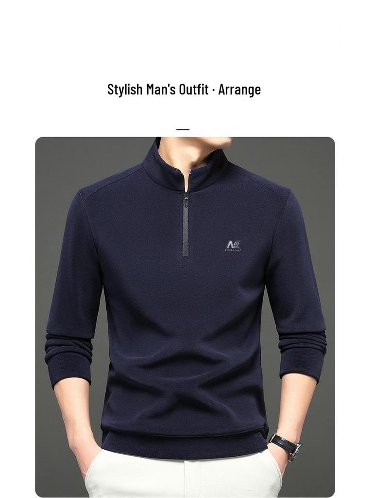 Herren Hoodie mit halbem Reißverschluss und Stehkragen, leichter Luxus, verdickt - Warm, hautfreundlich, gebürstete Basisschicht für Herbst/Winter.