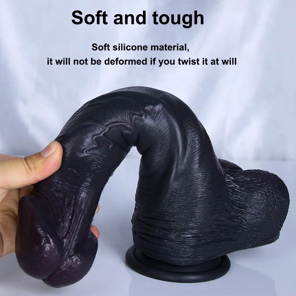 Realistic Black Dildo, Huge Thick Silicone Penis with Strong Suction Cup, Flexible Curved Design, Lifelike Texture, Adult Toy for Women & Couples