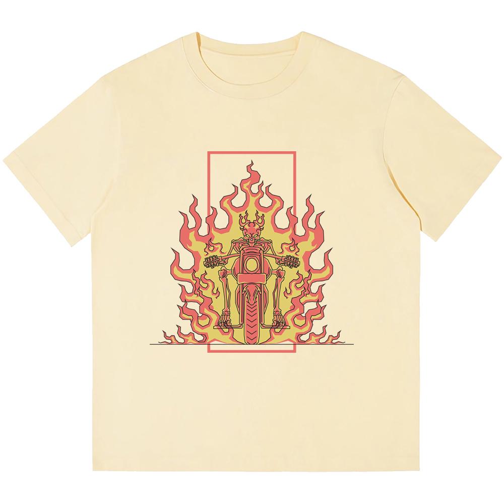 

Хлопковые мужские футболки «Огненный скелет для езды на мотоцикле» с принтом в стиле ретро-панк Harajuku Повседневная уличная футболка XS бежевый