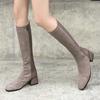 Women's Winter High Boots Quality Suede Knee High Boot Flock Casual Low Heel Autumn Winter Long Shoes Woman Black Large Size 43