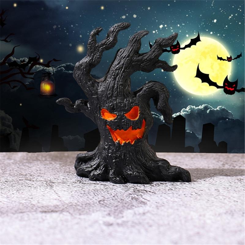 62KD 4Pcs Horror Tree Ghostly Halloween Miniature Resins Ornaments for Home Decors