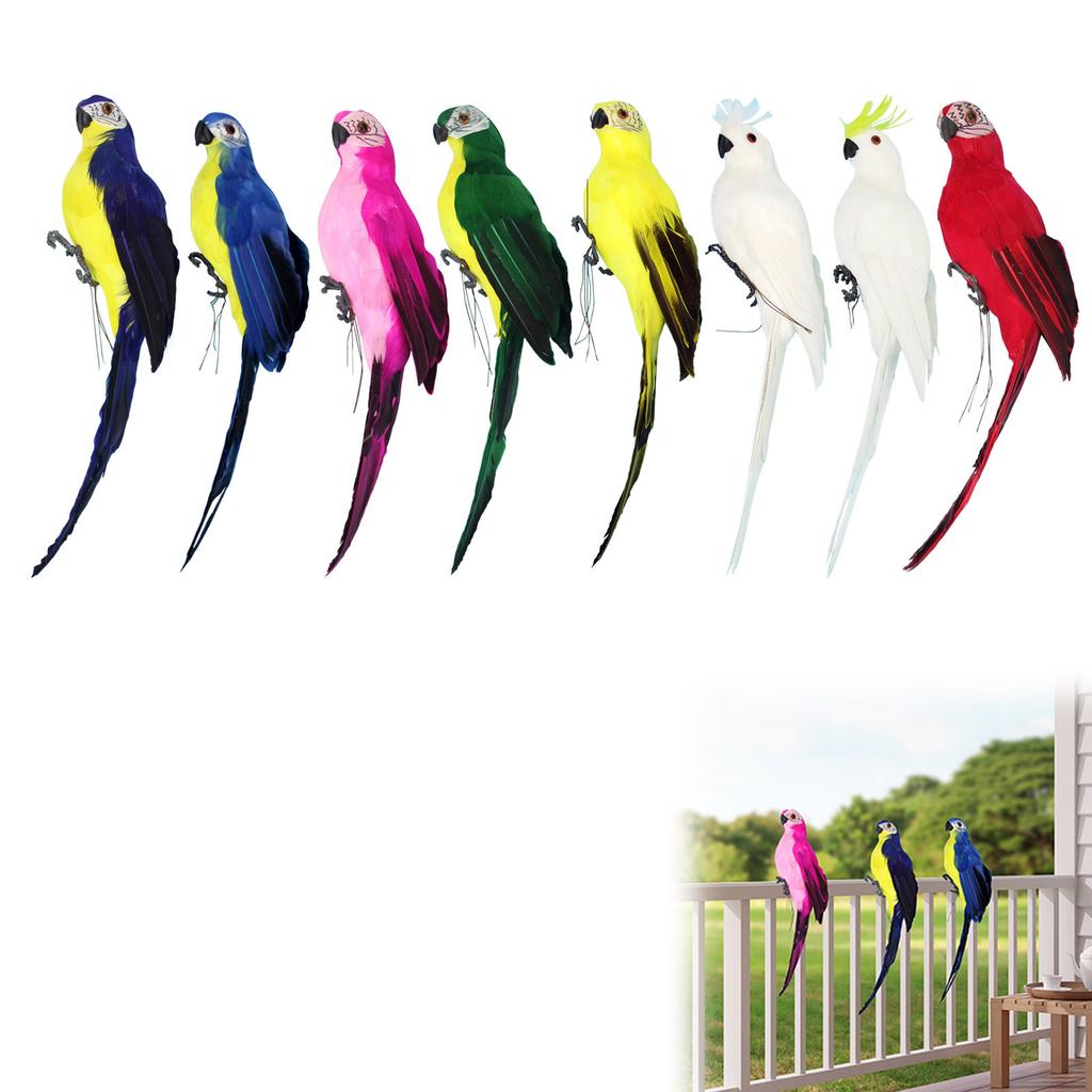 Colorful Parrots Birds Model Outdoor Home Garden Tree Decor Window Garden Decoration Bird Foam Feather Gnomes Garden Statue