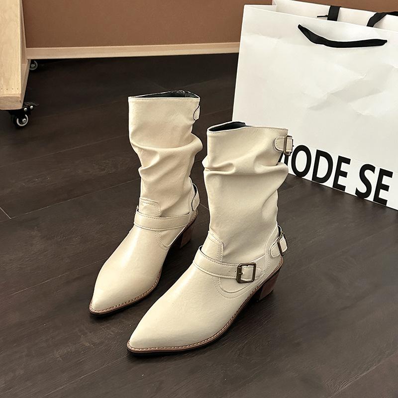 French niche design thick heel western cowboy boots women's 2025 summer new temperament fashionable versatile stacking boots