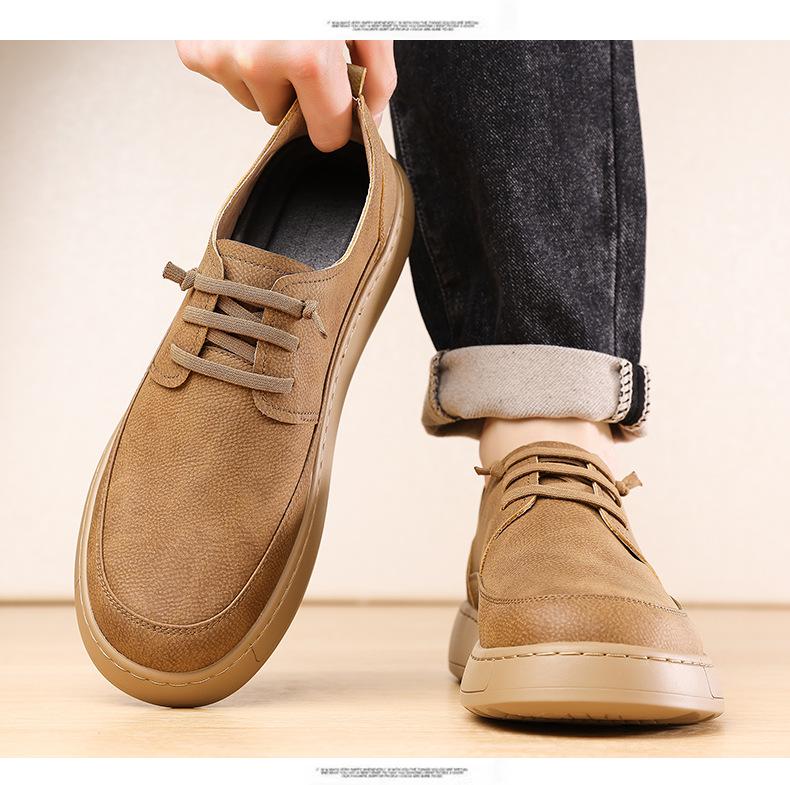 Shoes for Men Leather Casual Shoes Retro Designer Flat Skateboard Shoes Fashion Lace-up Sneakers