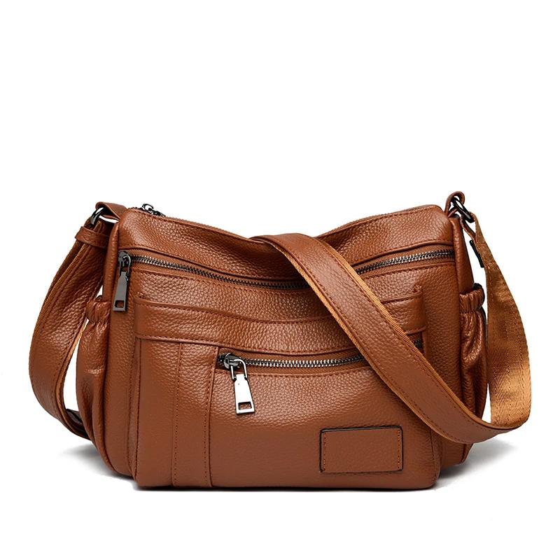 

Роскошная женская сумка-мессенджер из натуральной кожи с множеством карманов, модная большая вместительная винтажная сумка для девочек